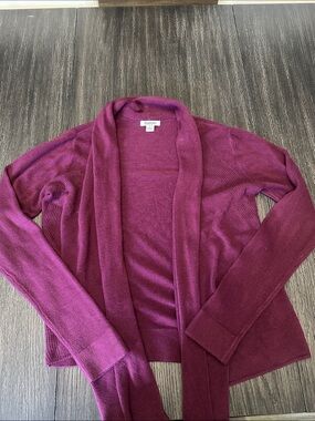 Open-Front Cardigan Sweater in Plum